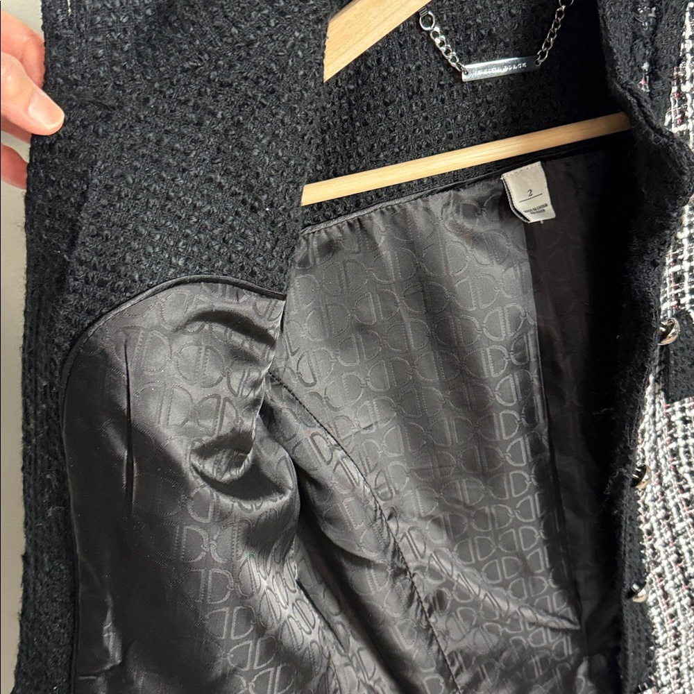 White House Black Market Black White Red Tweed Blazer / Jacket w/ Silver Buttons - Picture 9 of 17